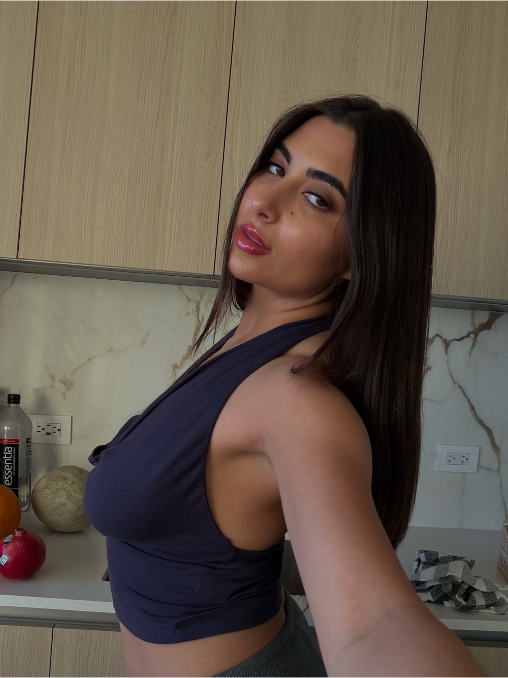 Sleeveless Halter Crop Top in Dark Navy